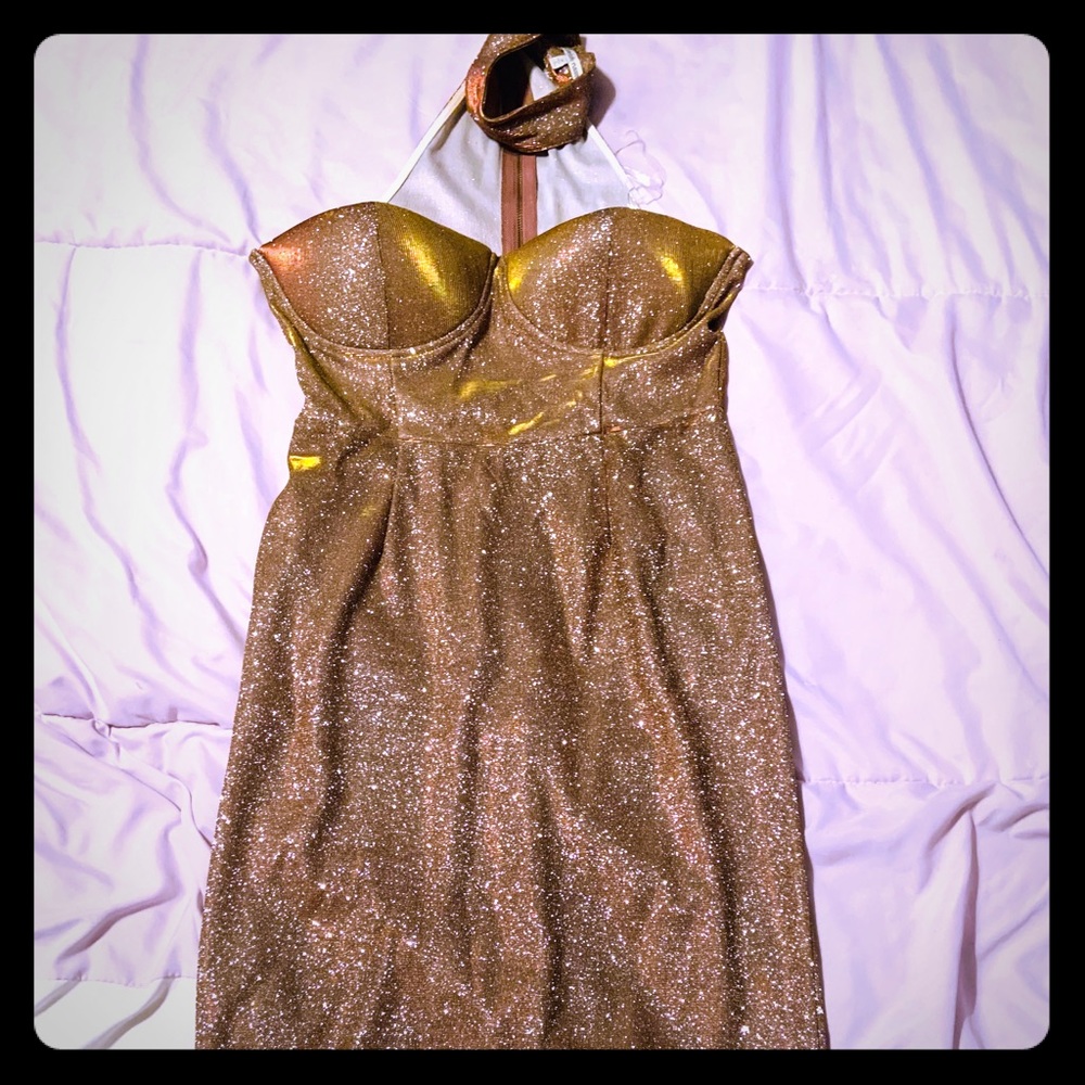 Charlotte Russe pink/gold strapless dress